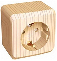 Розетка с заземлением накладная Systeme Electric Этюд Дача 1-м. шторки сосна картинка